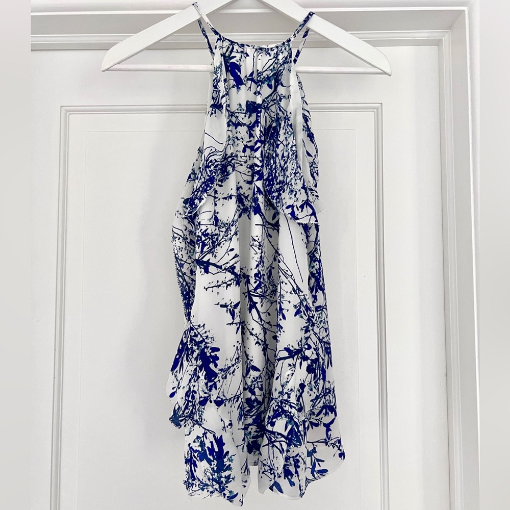 Parker Women’s Ruffled halter neck Top - white with navy detail - Small 💖